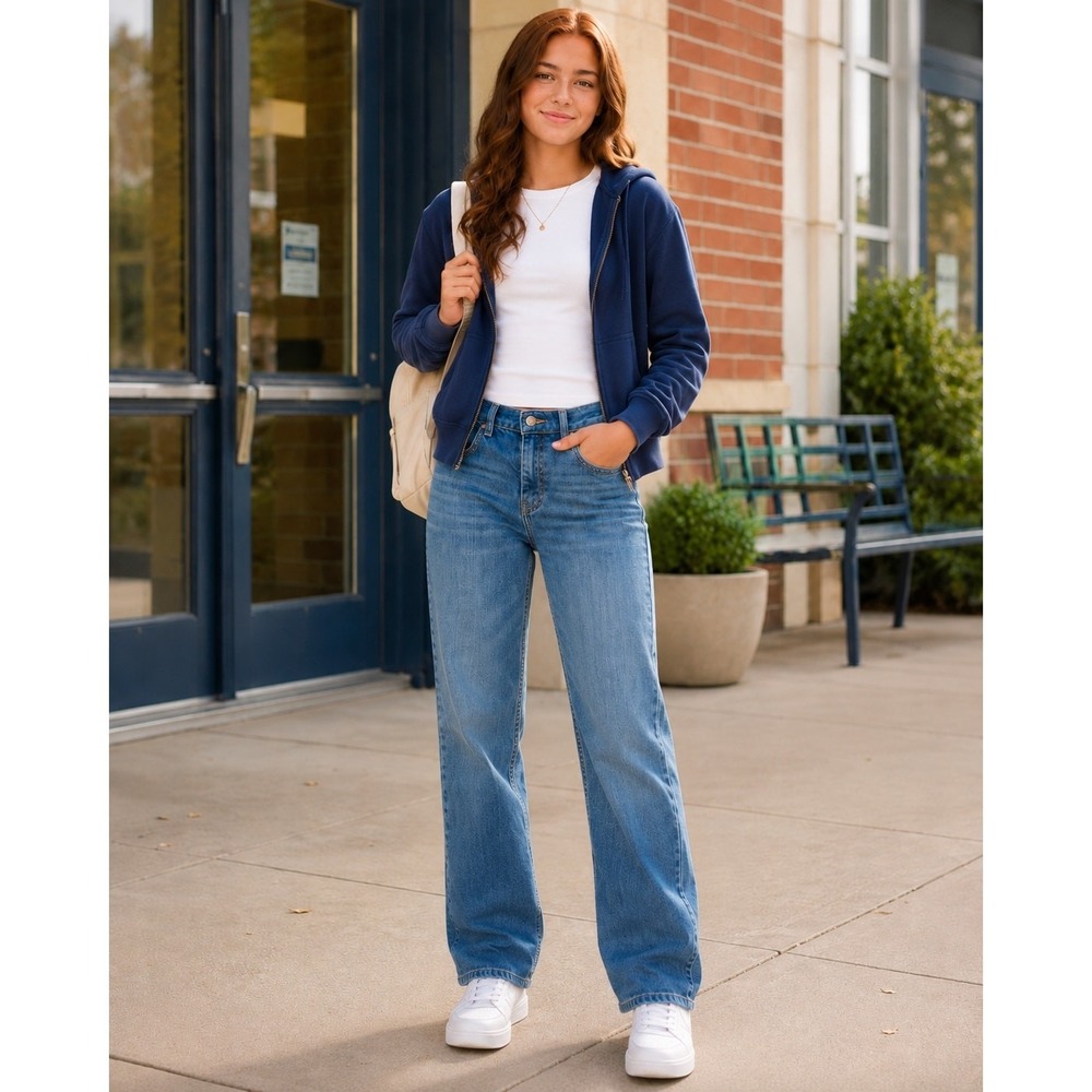 Arizona Jean Co Straight Leg Jeans Girls Youth 14 REG Blue Excellent Stretch